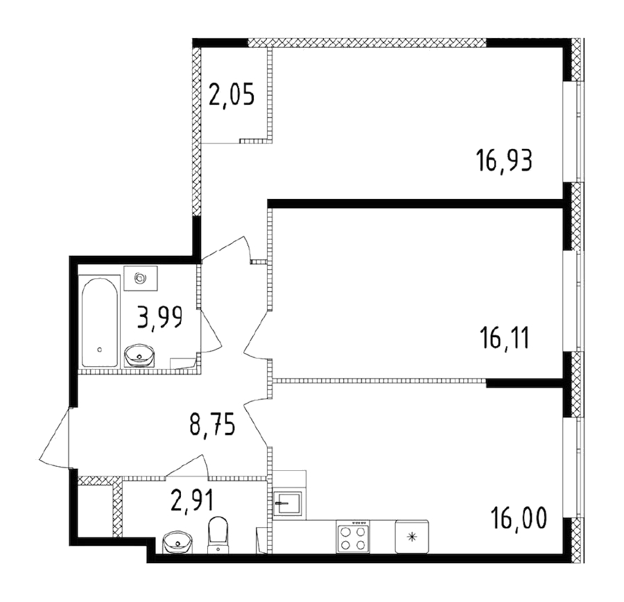 2-комнатная квартира 66.74 м², 1/14 эт., ЖК «Чёрная речка»